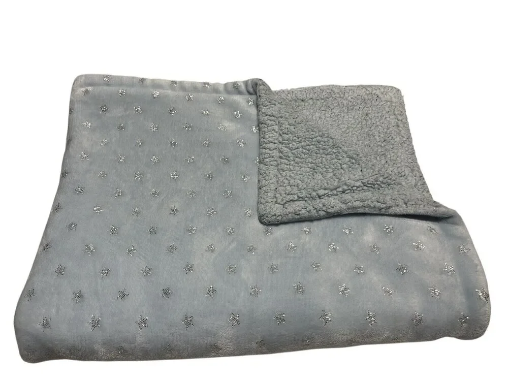 Rene Rofe Blue Silver Stars Sherpa Baby Blanket